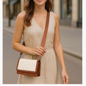 White and Brown quilted card holder purse crossbody